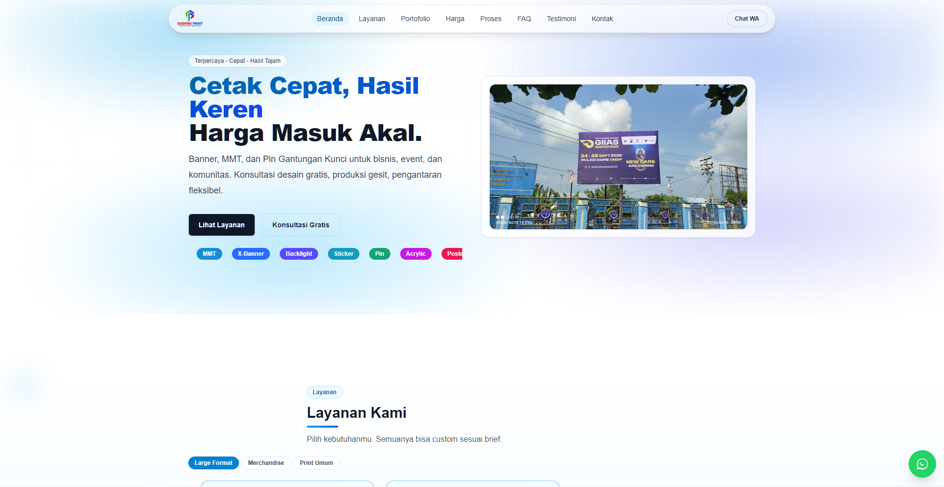 Gading Printing Landing Page